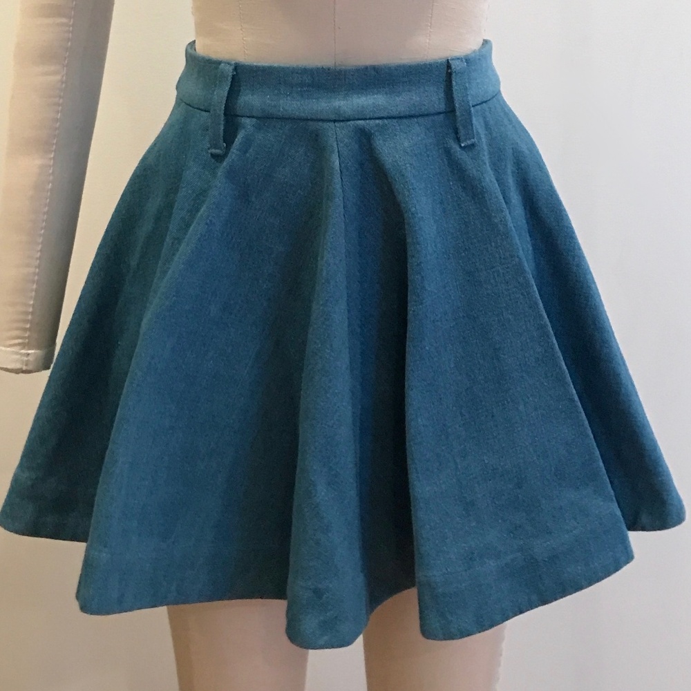 Peter Jensen Light Blue Denim Flare Mini Skirt